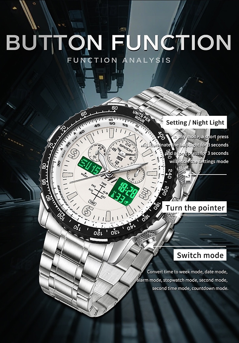 SANDA Men Digital Watch Luxury Outdoor Fashion Luminous Stopwatch Alarm Clock Calendar Stainless Steel Watch 2026 - $47.99 –P9
