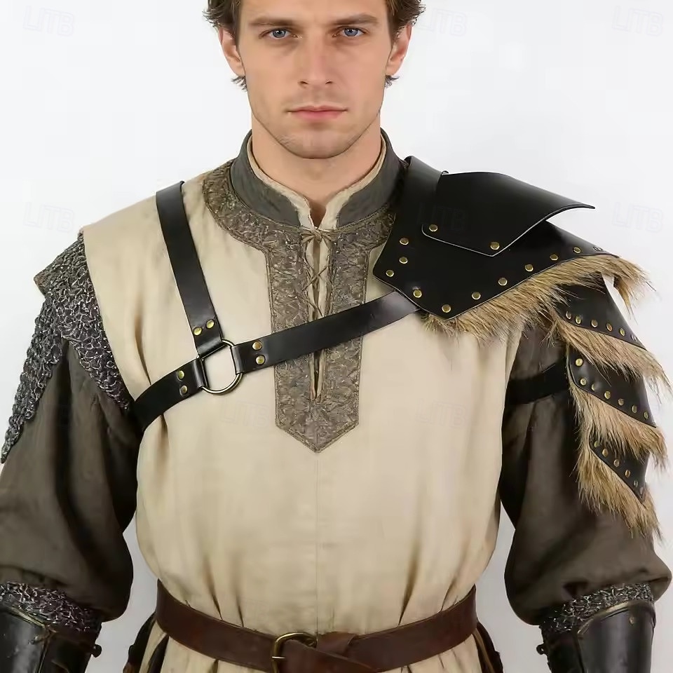 Medieval Renacimiento Armas y Armaduras Hombreras Disfraz de piel sintética Guerrero Vikingo Bárbaro Disfraz Hombre Vikingo Víspera de Todos los Santos Carnaval Rendimiento LARP Feria Ren Adulto 2026 - $24.99 –P1