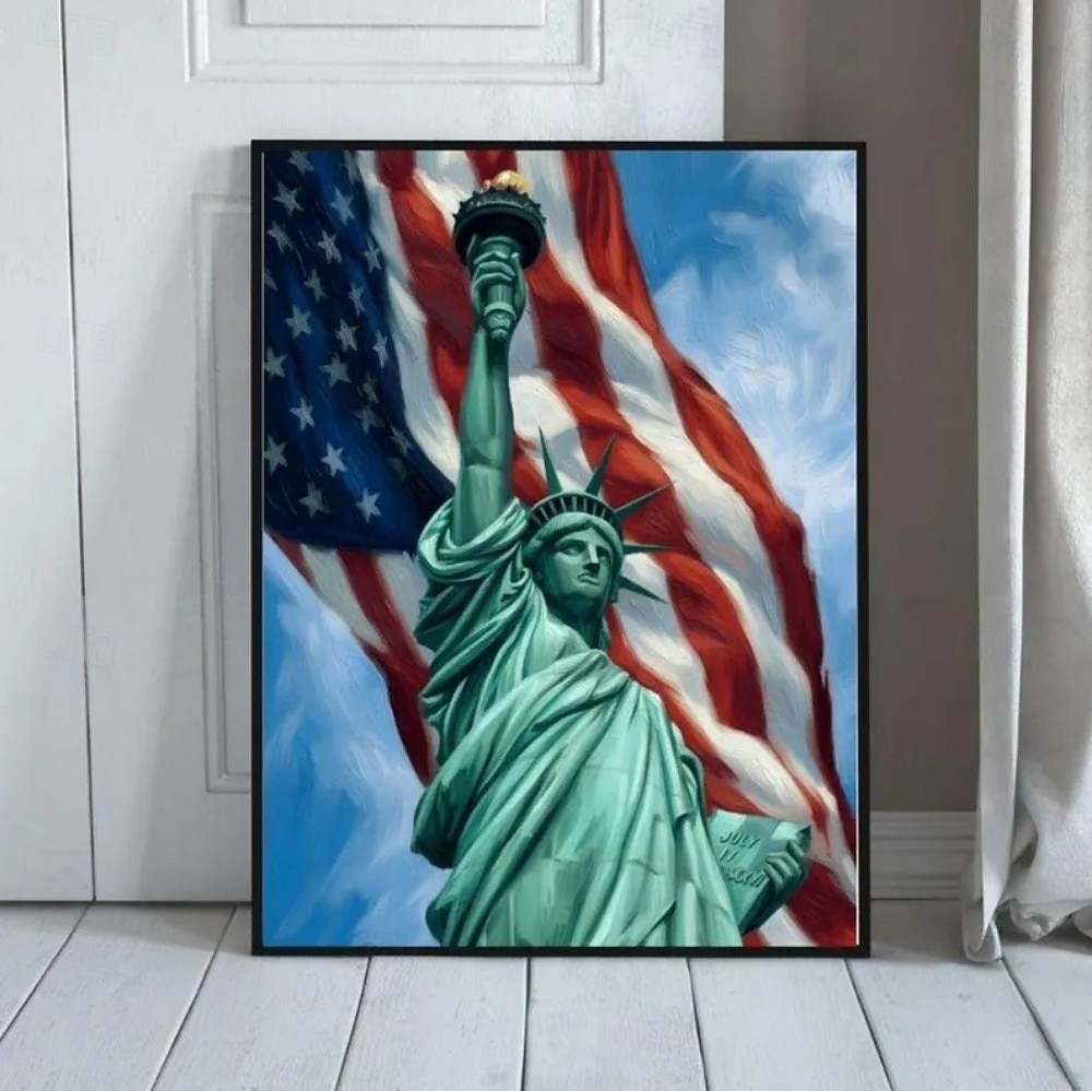 America 250 Years Handmade Oil Painting Canvas Wall Art Decoration Stars Stripes Statueo of Liberty for Home Decor Rolled Frameless Unstretched Painting 2026 - $114.99 –P1