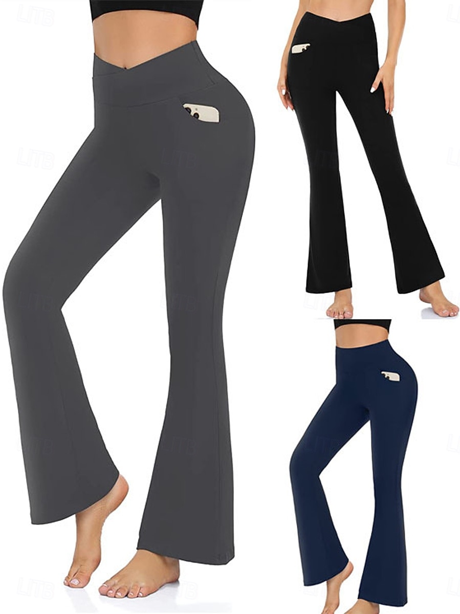 Femmes Pantalons Pantalon décontracté leggings évasés Vacances Mode Streetwear Longueur complète Taille haute Uni Avec Poches Taille Élastique Confortable Élastique Quotidien Yoga Sport & Loisir Noir de 2026 ? $14.99 –P1