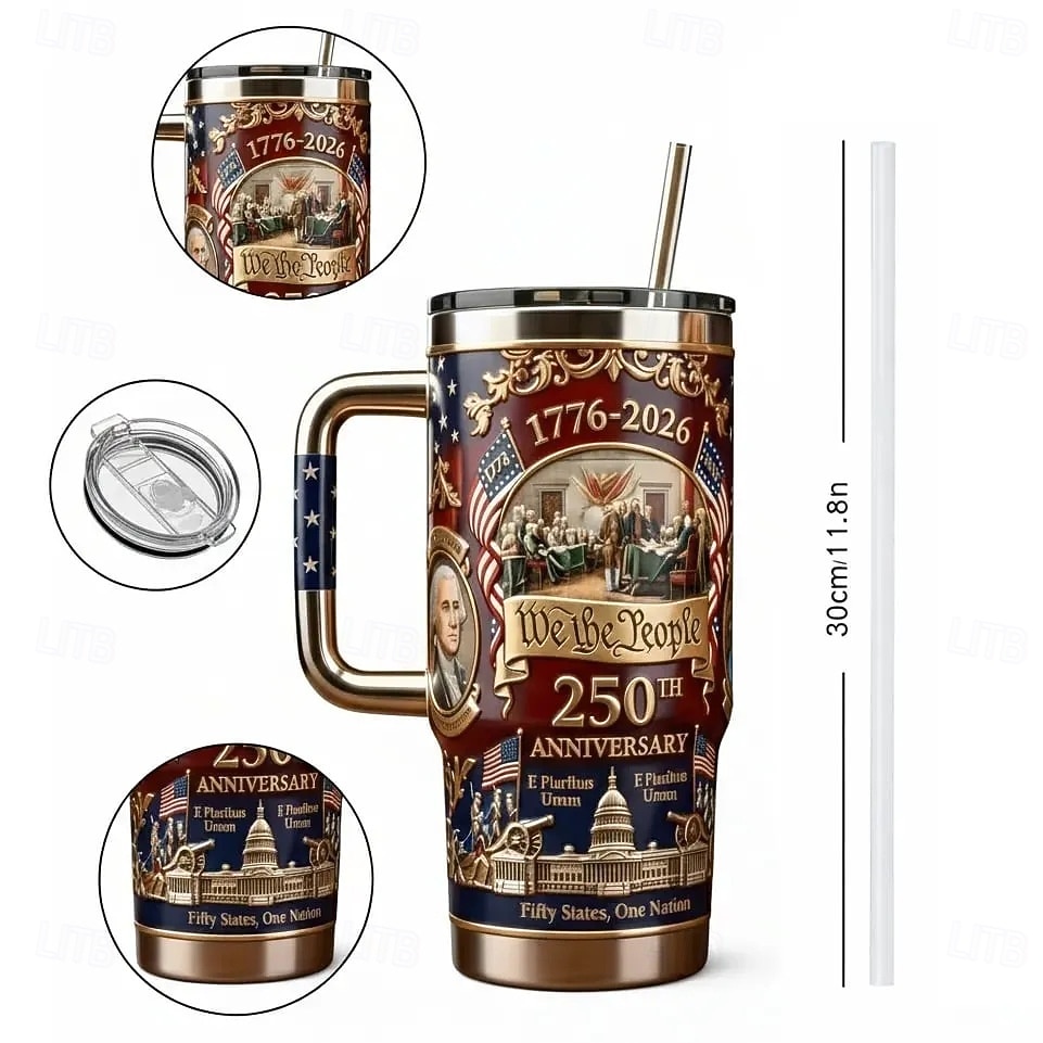 كوب سفر تذكاري بمناسبة الذكرى السنوية الـ 250 للولايات المتحدة، بتصميم "نحن الشعب 1776-2026"، كوب وطني من الفولاذ المقاوم للصدأ مع غطاء وماصة، هدية مثالية لعيد الأب أو لقدامى المحاربين 2026 - $42.99 –P6