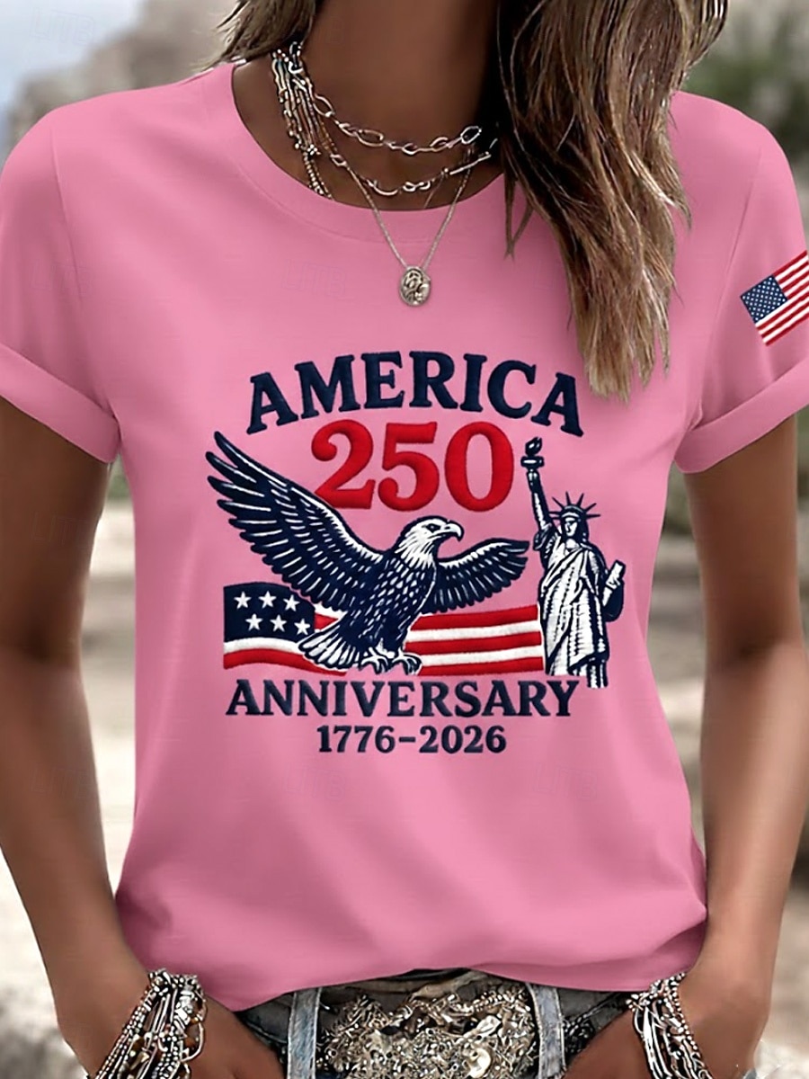 Ziua Independenței Americane Pentru femei Tricou Imprimeu Grafic Ziua Independenței Epocă Stilat Clasic Manșon scurt Stil Nautic Topuri obișnuite Zilnic Albastru piscină Negru Alb Roz Îmbujorat 2026 - $22.99 –P4
