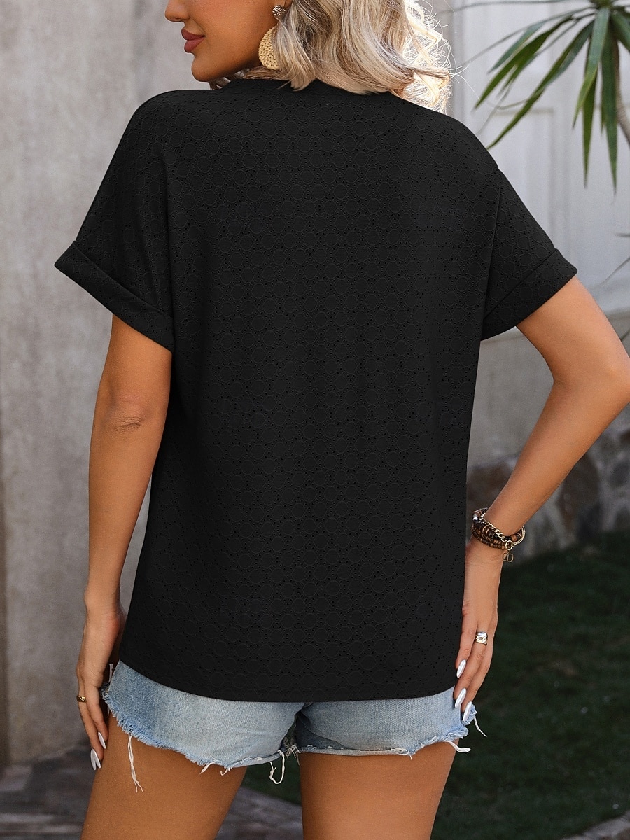 Damen T Shirt T-Shirt Knöpfe Einfach Mode Stilvoll Klassisch Kurzarm V Ausschnitt Normale Oberteile Täglich Ausgehen Wochenende Blau Schwarz Purpur Fuchsie Grün Sommer Frühling 2026 - $21.99 –P5