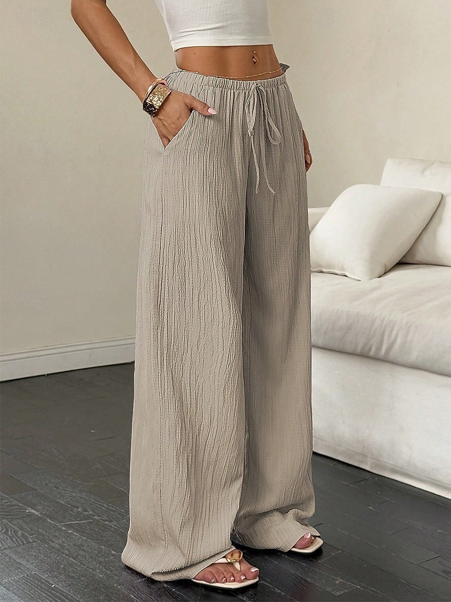 Femmes Pantalons Pantalon décontracté Droit Vacances Mode Streetwear Longueur complète Taille haute Uni Avec Poches Taille Élastique Confort Confortable Quotidien Vacances Rue Noir Kaki Printemps de 2026 ? $18.99 –P1