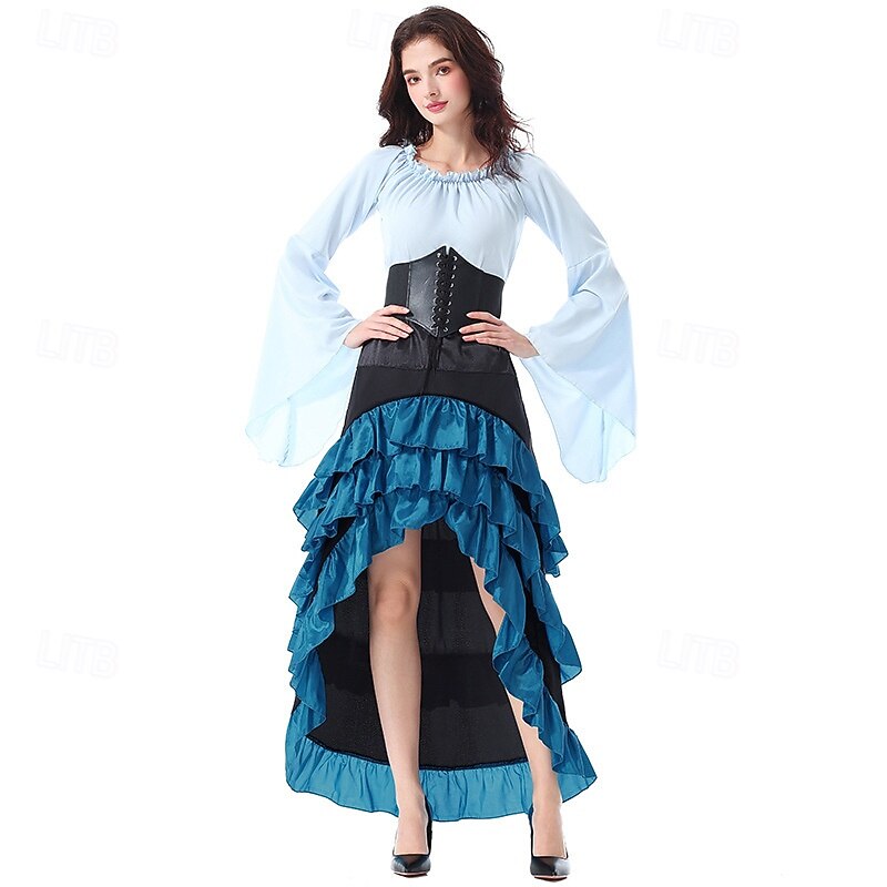 Set Gotico Medievale Rinascimento Gonna Blusa / Camicia Corsetto Lunghe Pirata Linea ad A Scollo Tondo Costume Per donna Halloween Carnevale Fiera Rinascimentale LARP Festa a tema retrò Adulti del 2026 a $78.99 –P6