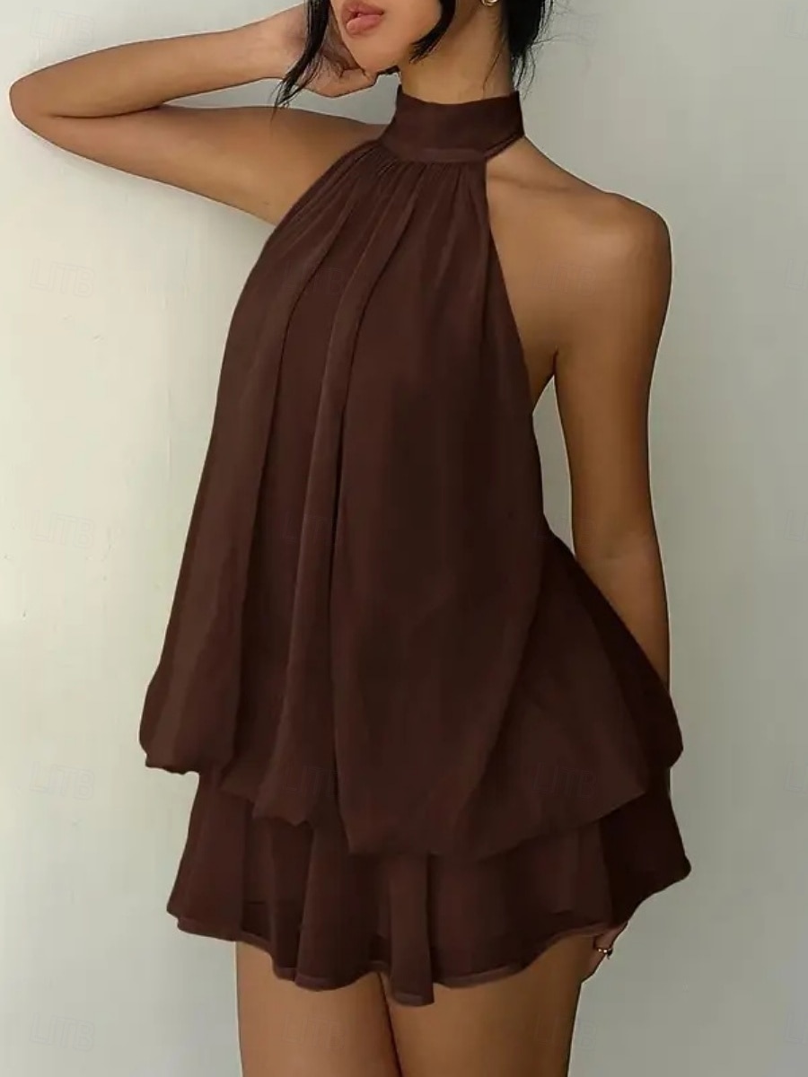 Dames Mini-jurk Zomerjurk halter jurk Casual Dagelijks Strand Feestdagen Ruim Passend Effen Mouwloos Halternek Geel Rood Hemelsblauw Bruin Zomer Lente 2026 - $33.99 –P5