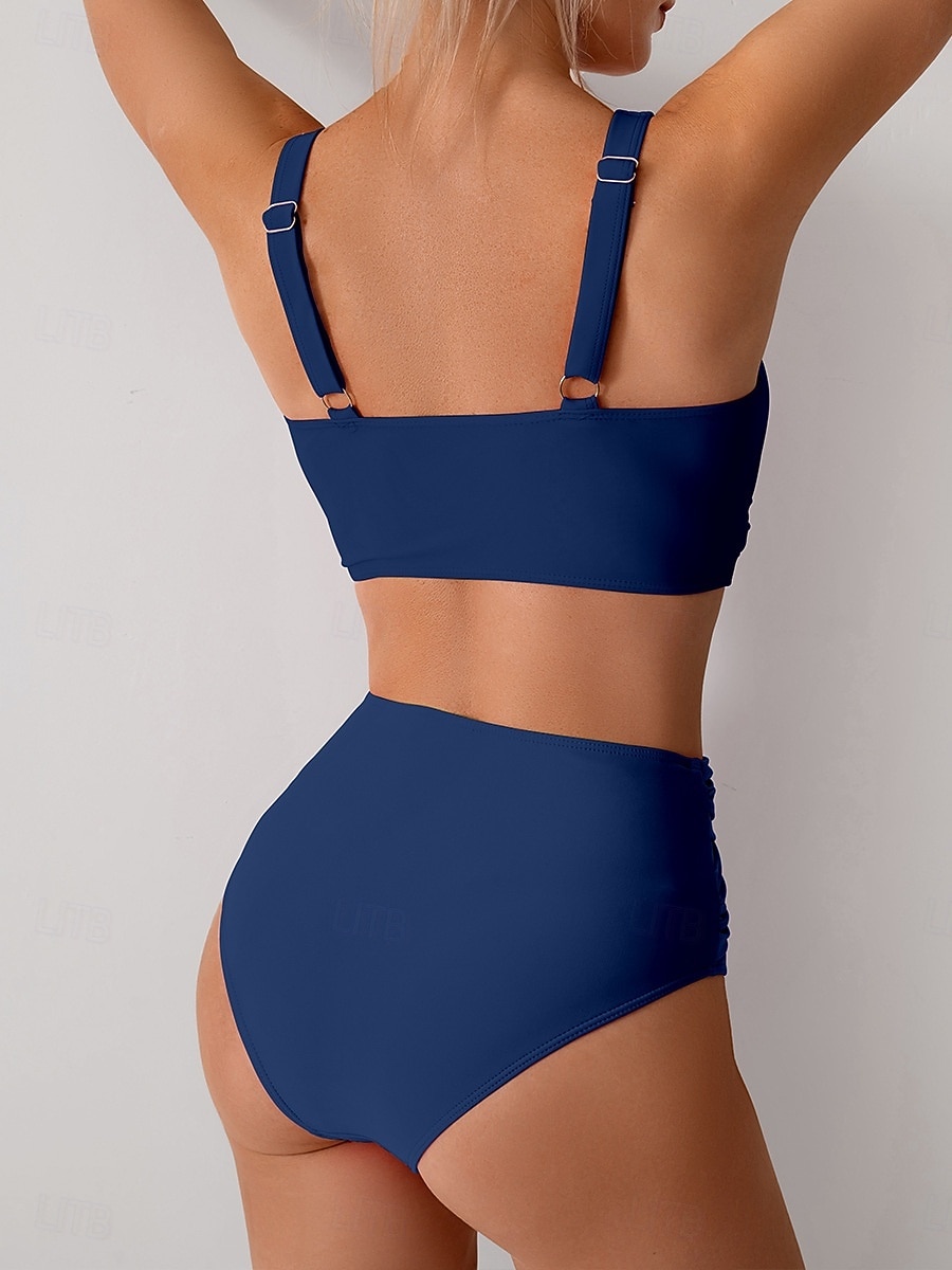 Per donna Costumi da bagno Bikini Due pezzi Costume da bagno Arricciato Senza schiena Vacanza Abbigliamento da Spiaggia Semplice Scollo a V Senza Maniche Costumi da bagno del 2026 a $25.99 –P16