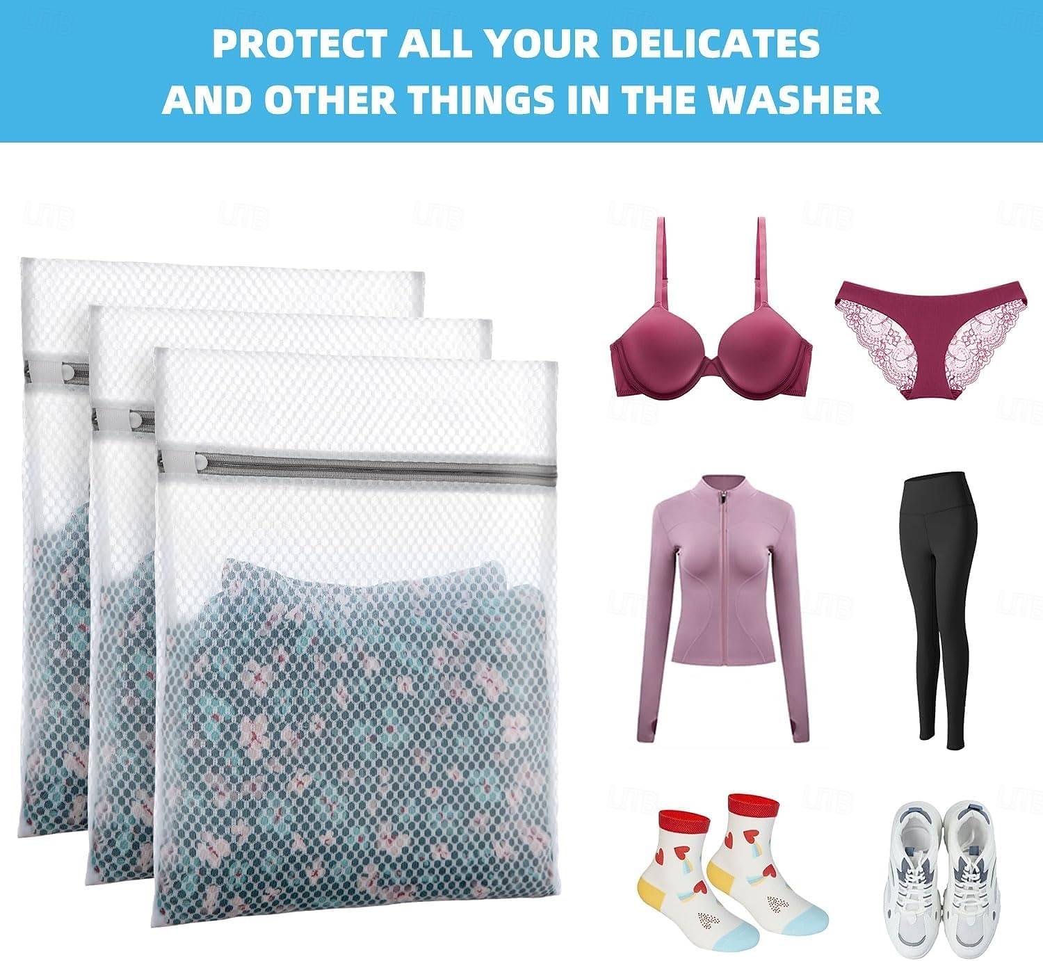 2026年 デリケートな衣類用のハニカムメッシュランドリーバッグ6個パック - ブラジャー、ランジェリー、靴下、ベビー服用の12x16インチミディアム洗濯バッグ - ジッパー開閉でデリケートな衣類を優しく洗います。  コレクション – $16.99 –P5