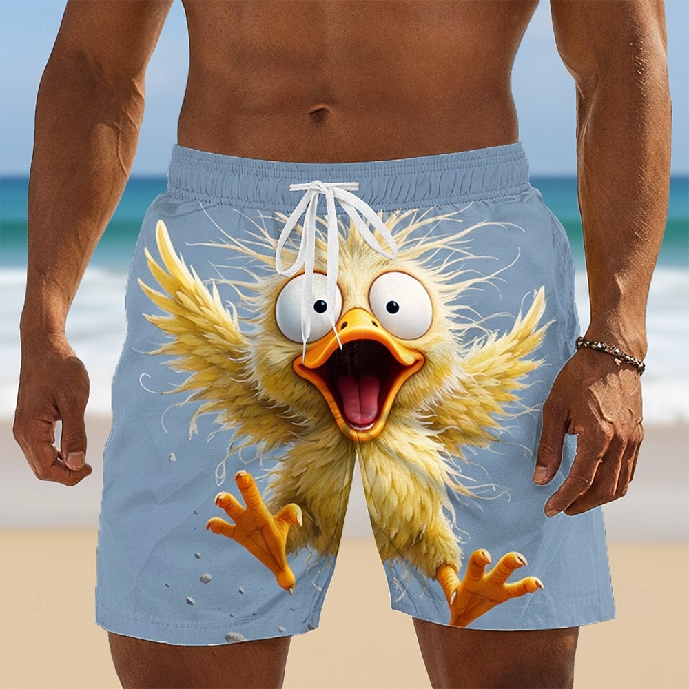 Herr Tecknat Rolig Anka Badshorts Boardshorts Medium Midja Hawaiisk Strandsemester Sidfickor Mesh foder Elastisk dragsko i midjan Designer Kläder 2026 - $20.99 –P2