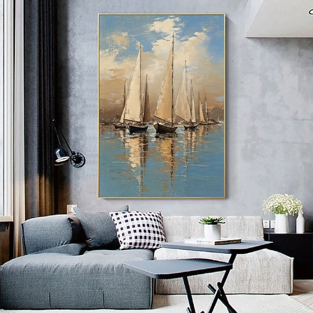 handgjord segelbåtsmålning abstrakt marinlandskap texturerad akryl oljemålning texturerad segelbåt väggkonst abstrakt havskonst 2026 - $100.99 –P4