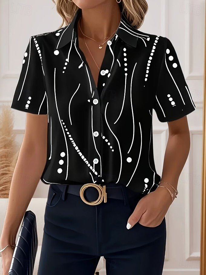 Chemise Femme À Manches Longues Blouse Boutonnée Graphique Géométrique Quotidienne Décontractée Chemisier À Manches Courtes Col Regular Tops Quotidien Blanc Été Printemps de 2026 ? $29.89 –P3