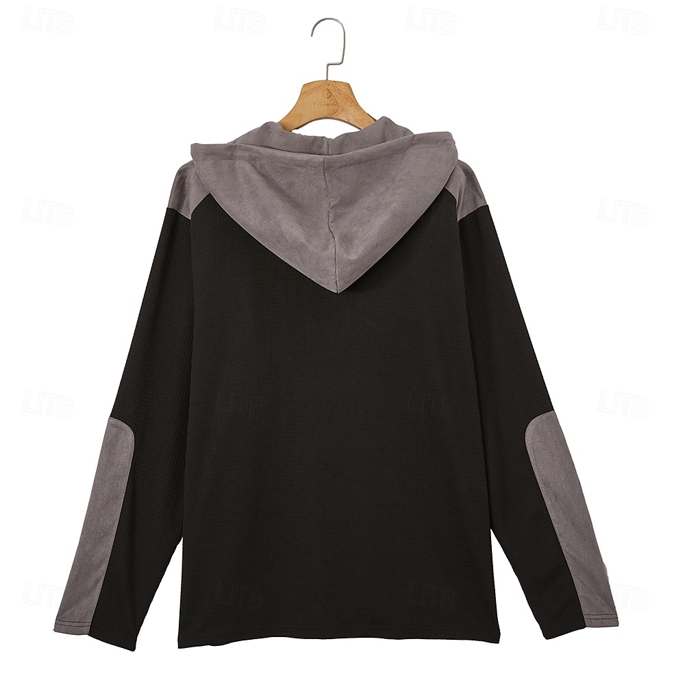 Men's Waffle T-shirt T Shirt Waffle Henley Shirt Long Sleeve Hooded Lace Up Neck Fall Solid Color Textured Traditional / Vintage Drawstring Casual Home Outdoor Light Blue Wine Black Top Tee for Men 2026 - $24.99 –P15