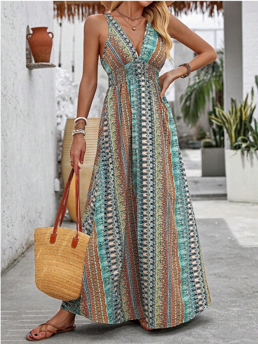 Women's Maxi Dress A Line Dress Slip Dress Off The Shoulder Dress Vacation Casual Outdoor Going out Regular Fit Floral Graphic Sleeveless V Neck Red Green Summer Spring 2026 - $35.99 –P8
