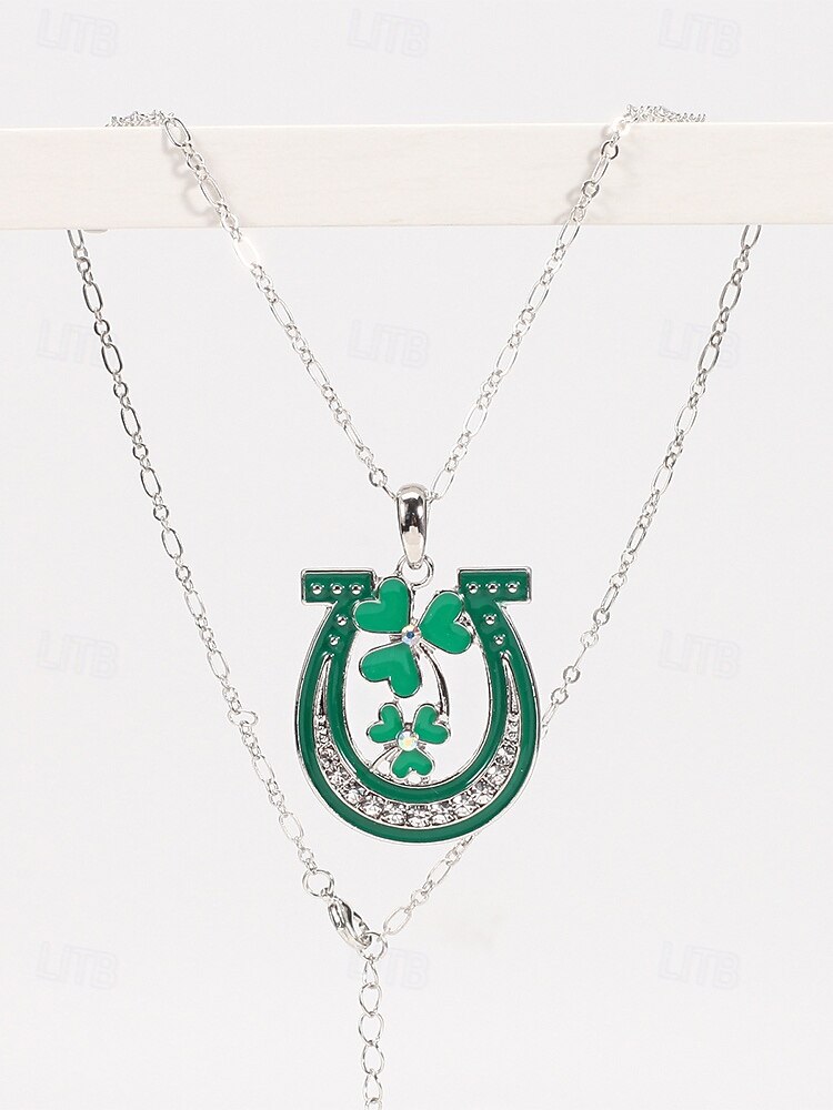 Colier pentru femei cu trifoi de Ziua Sfântului Patrick, pandantiv verde cu breloc din aliaj durabil, mai multe stiluri, inclusiv trifoi și potcoavă, bijuterii festive irlandeze pentru parade, petreceri și ținute de sărbătoare. 2026 - $9.99 –P16
