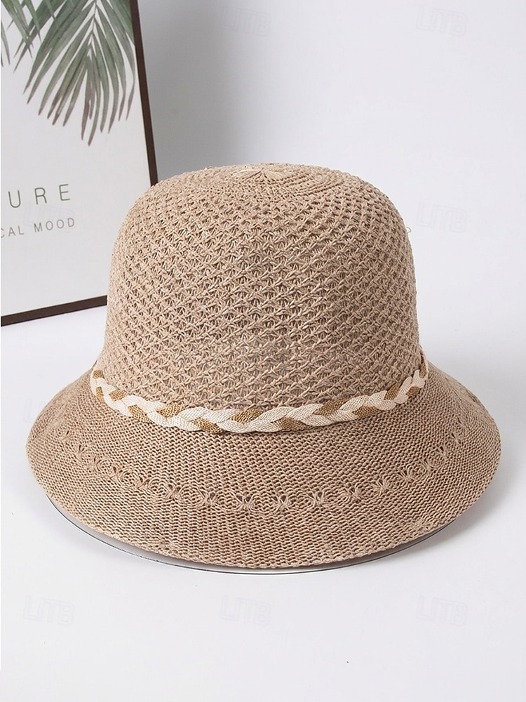 Dámský skládací bohémský slaměný klobouk proti slunci – lehká prodyšná polyesterová plážová čepice s květinovou mašlí, více barev pro letní dovolenou, běžné nošení i cestování 2026 - $5.99 –P7