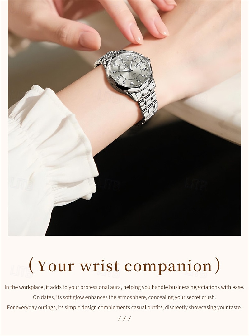 New Olevs Brand Ladies' Business Watch With Luminous Display, Calendar And Week Indication, Fully Automatic Mechanical Movement, Diamond-Set Rhombus Shape, Water-Resistant, Suitable For Casual And Spo 2026 - $94.99 –P13