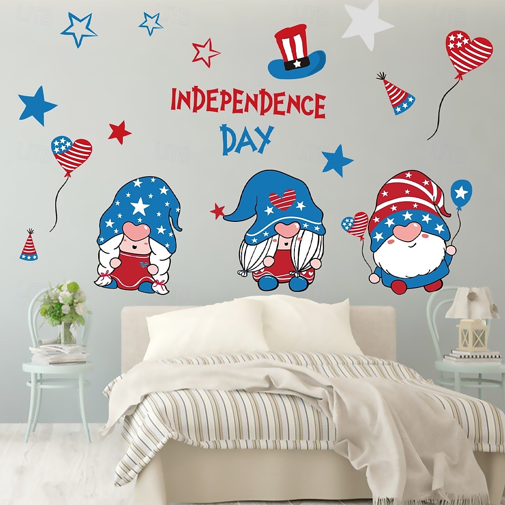 Calcomanías de pared del Día de la Independencia del 4 de julio, pegatinas de pared de gnomos patrióticos con estrellas y rayas, decoración despegable en rojo, blanco y azul para el hogar, el aula, la 2026 - $12.99 –P4