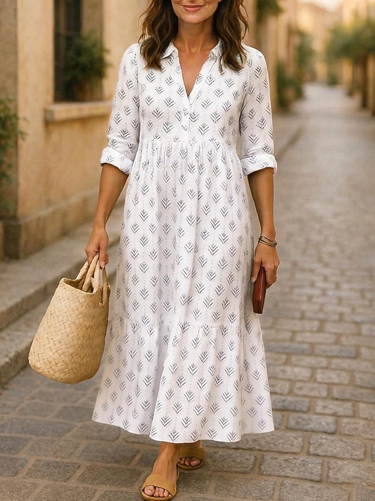 Mulheres Vestido maxi longo Linho de algodão sintético Vestido casual Vestido A Line Moda Moderno Diário Férias Para Noite Normal Folha Manga Longa Colarinho de Camisa Azul Amarelo Claro Branco Rosa de 2026 por RON 160.38 –P2