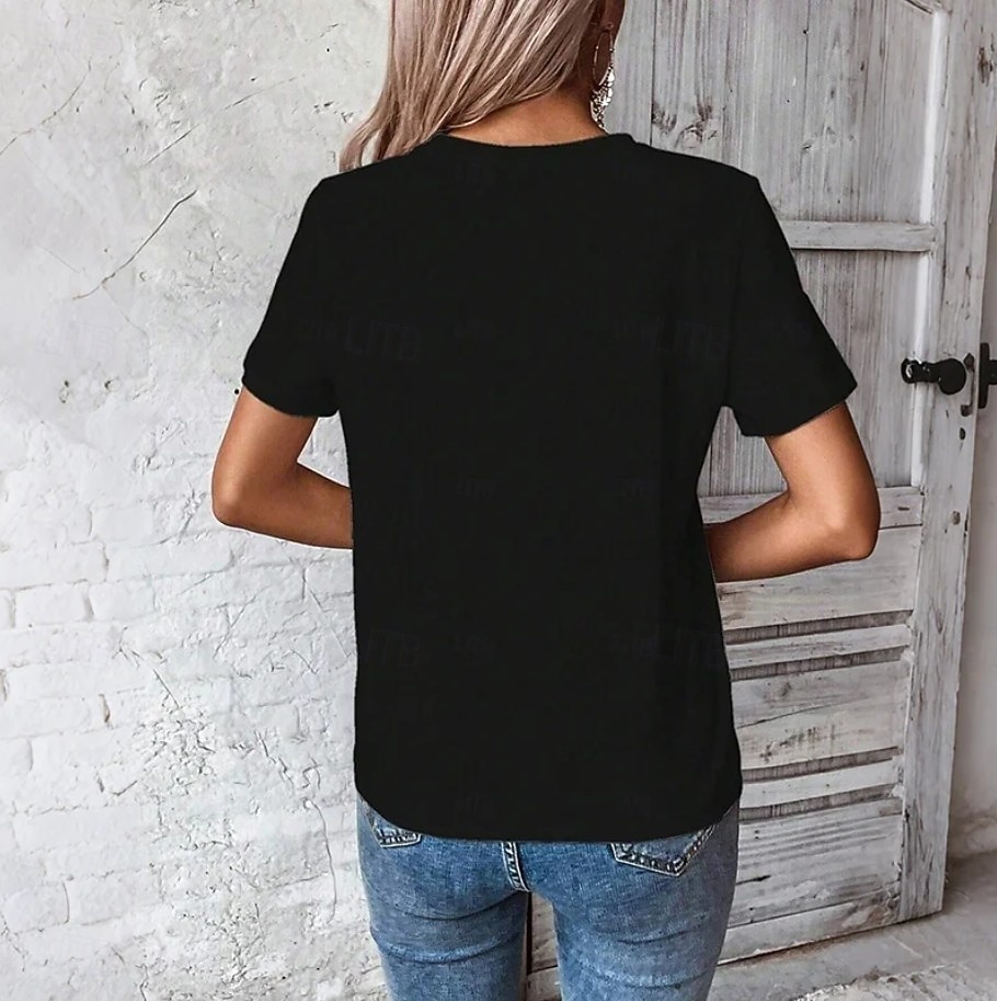 Ημέρα Αμερικανικής Ανεξαρτησίας Γυναικεία Μπλουζάκι Στάμπα Γραφική Σημαία Βίντατζ Στυλάτο Κλασσικό Κοντομάνικο Λαιμόκοψη V Κανονικά μπλουζάκια Καθημερινά Σαντρέ Μαύρο Λευκό Καλοκαίρι Άνοιξη 2026 - $21.99 –P2