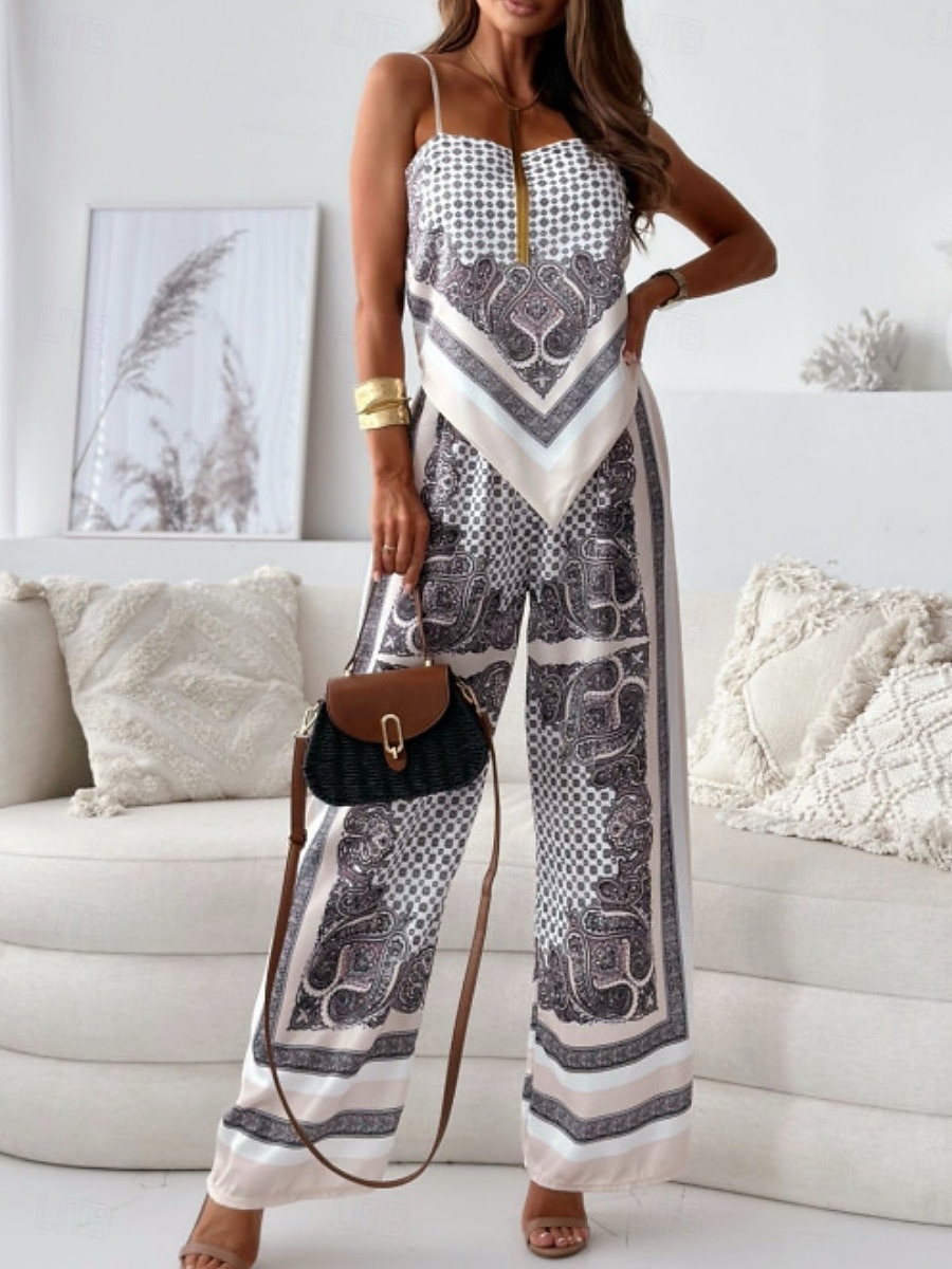 Damen Trägertop Hosen-Sets Bolero-Oberteil Ärmellos Träger Geometrisch Bohemien Mode Streetwear Lässig Täglich Outdoor Blau Beige Sommer Normale Passform 2026 - $43.99 –P1