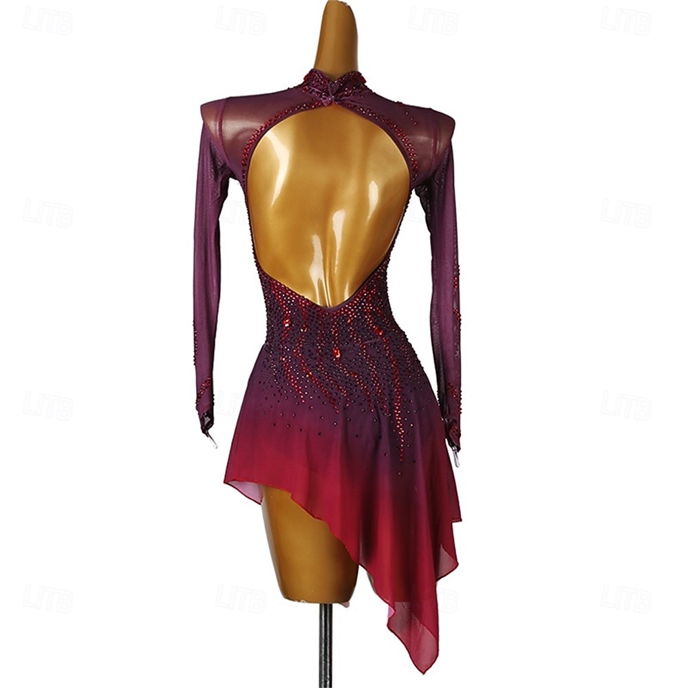 Abito da pattinaggio artistico Ragazze Pattinaggio sul ghiaccio Vestito Rosso Patchwork Schiena aperta Alta elasticità Allenamento Competizione Vestiti da pattinaggio sul ghiaccio Classico Cristallo del 2026 a $268.89 –P4