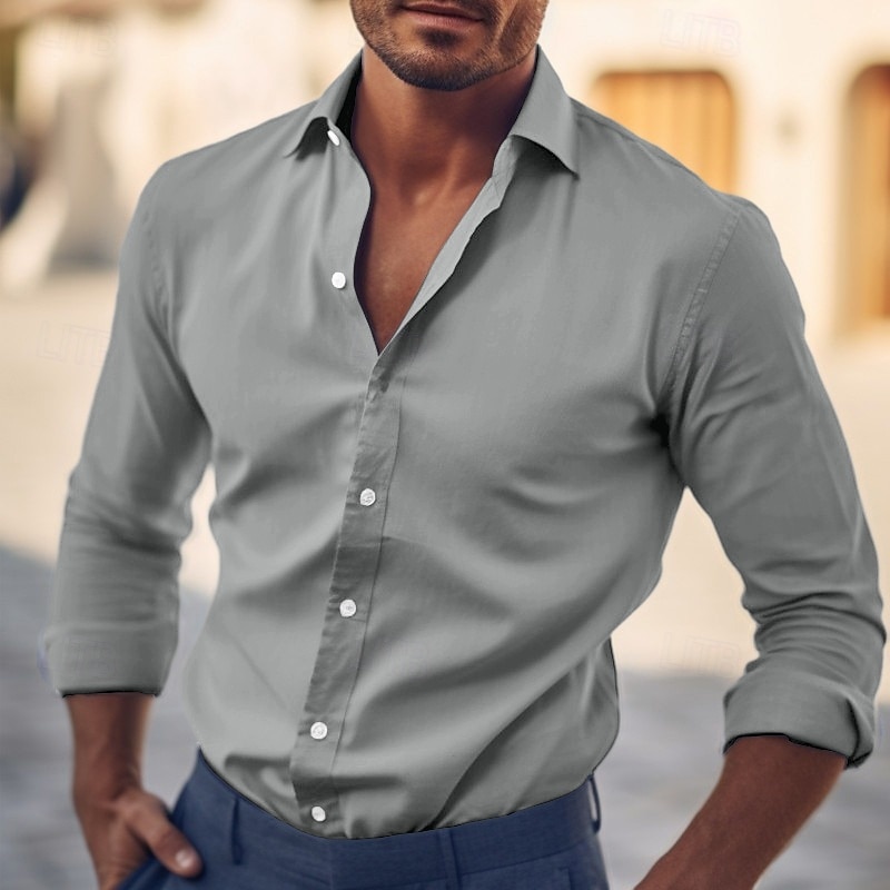 Herren Hemd Kleidhemd Einfach Büro & Karriere Hochzeitsfeier Hellblau Schwarz Weiß Rote Langarm Revers Sommer Bekleidung 2026 - $22.99 –P5