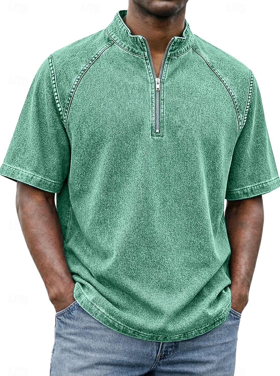 SoftFade™ Pánská košile 100% bavlna s kyselinovým praním tričko krátký rukáv stojáček léto jaro jednobarevný texturovaný vintage streetwear ležérní zipová vybledlá základní ležérní domácí ulice 2026 - $32.99 –P13
