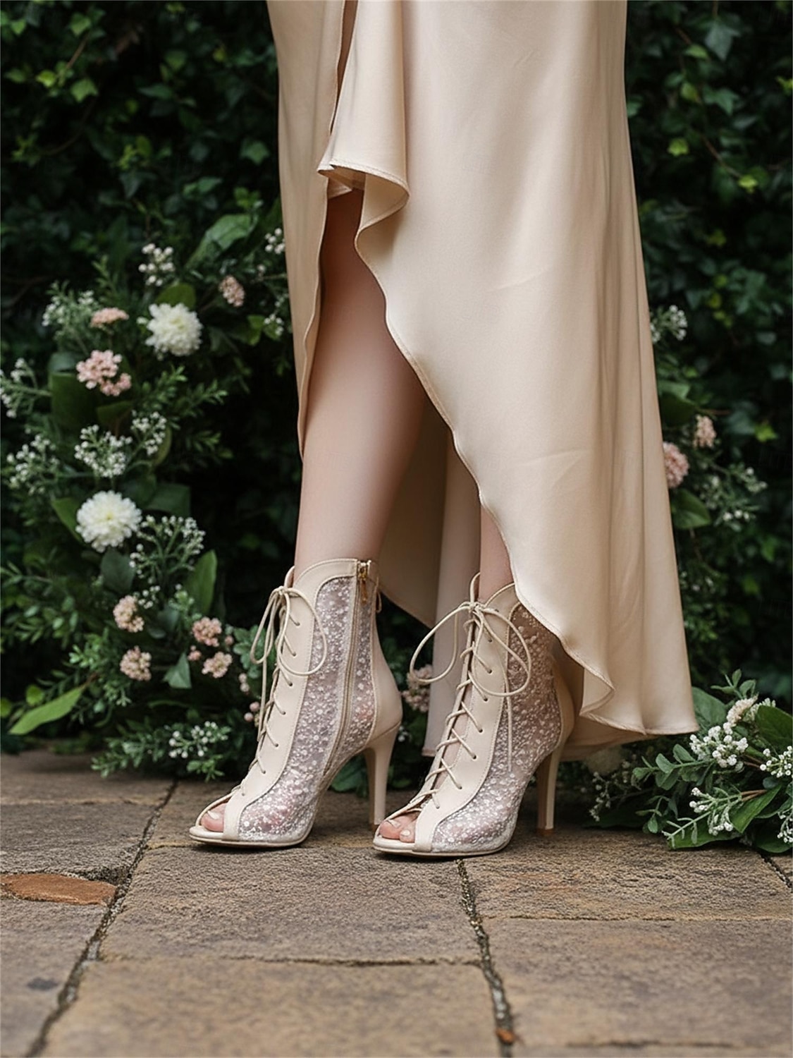 Women's White Lace Mesh Open-Toe Wedding Booties with Lace-Up Front – Elegant Garden Bride Style, High Heel Stiletto Sandals for Outdoor Weddings and Romantic Bridal Showers 2026 - $59.99 –P4