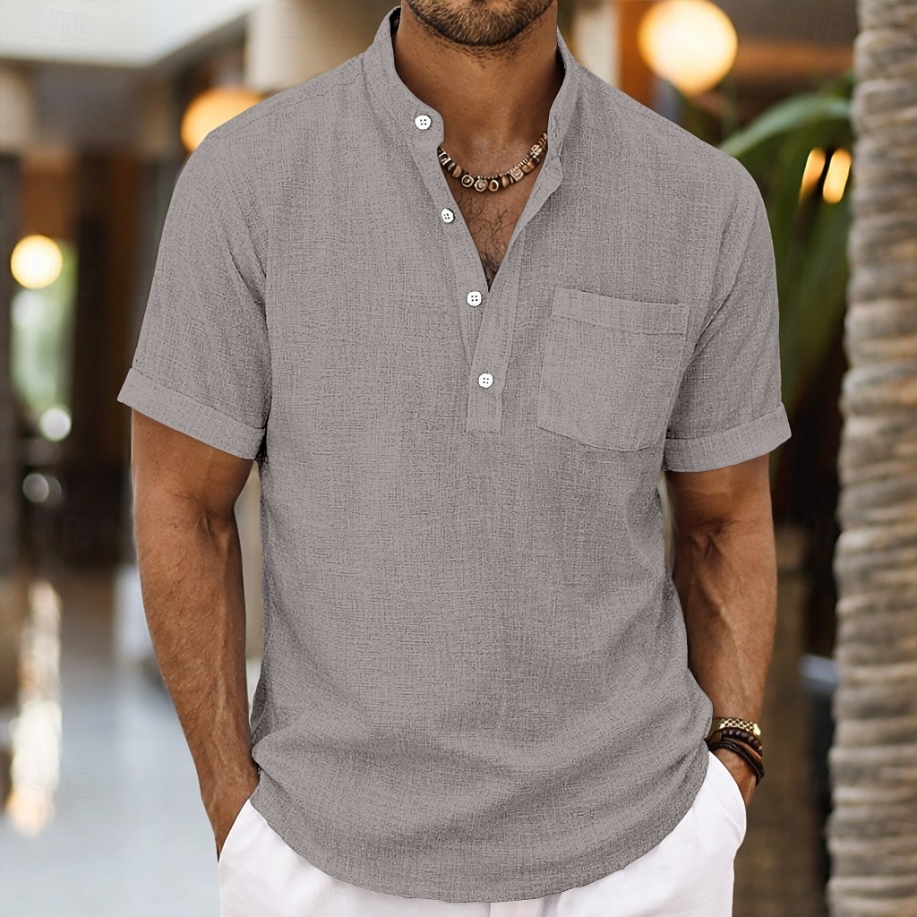 Ανδρικά Πουκάμισο Πουκάμισο λινό Πουκάμισο Popover Καλοκαιρινό πουκάμισο Πουκάμισο παραλίας Σκέτο Causal Καθημερινά Μαύρο Λευκό Ουρανί Γκρίζο Κοντομάνικο Όρθιος Γιακάς Καλοκαίρι Ανοιξη καλοκαίρι Ρούχα 2026 - $21.99 –P10