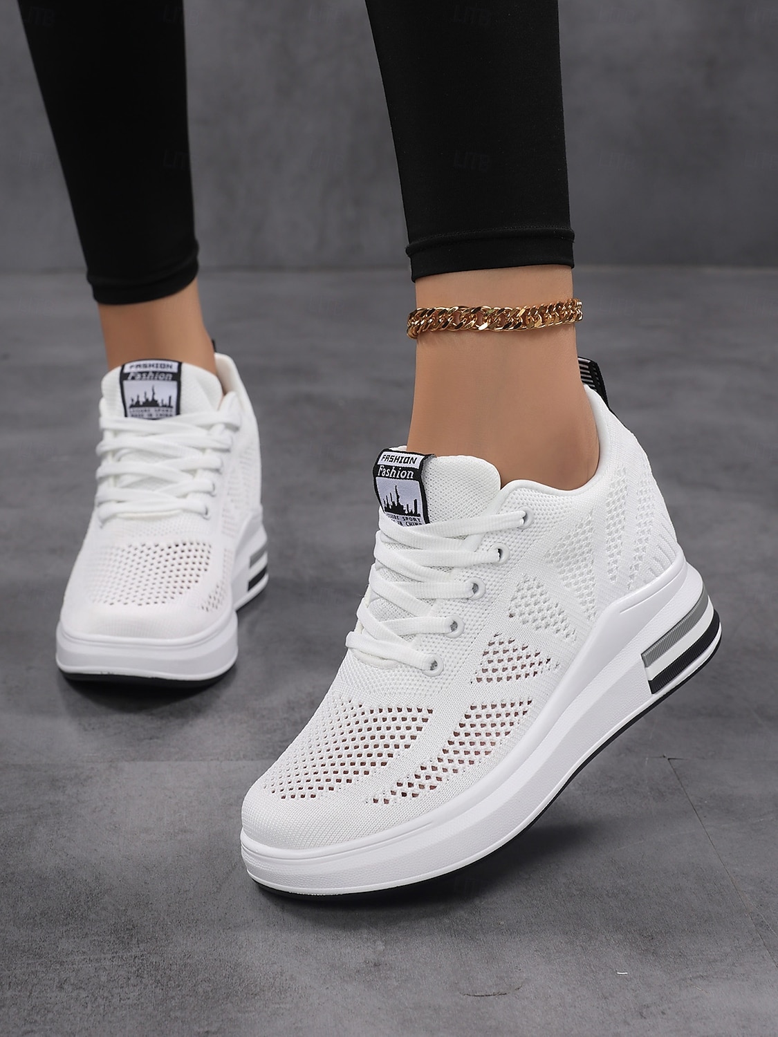 Белые женские дышащие кроссовки на платформе Flyknit — легкие, амортизирующие кроссовки для ходьбы, современная повседневная мода для бега, путешествий, работы, спортзала, шопинга. &повседневная 2026 - $34.99 –P3