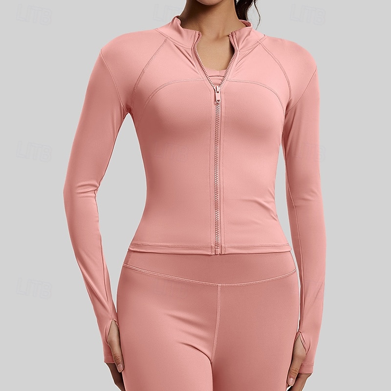 Per donna Tinta unita Giaccia da corsa Giacca da esterno Giacca sportiva Estate Primavera Autunno Cerniera completa Snello Manica Lunga Asciugatura Rapida Leggero Elastico Traspirante Palestra Corsa del 2026 a $20.99 –P12