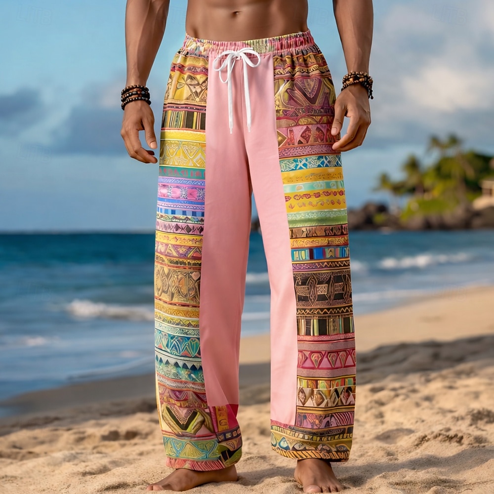 Homme Géométrique Ethnique Art abstrait Pantalons Pantalon décontracté Pantalons Amples Taille Moyenne Mode Maison Extérieur Vacances Taille élastique avec cordon de serrage Pantalon en lin avec de 2026 ? $27.99 –P1