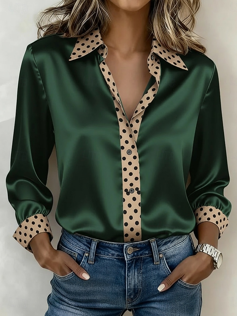 Per donna Camicia Camicia in raso Stampato A Pois Elegante Bohemien Vintage Manica Lunga Colletto a Camicia Top Regolari Quotidiano Ferie Uscire Rosa Viola Verde Grigio Estate Primavera Autunno del 2026 a $27.99 –P1