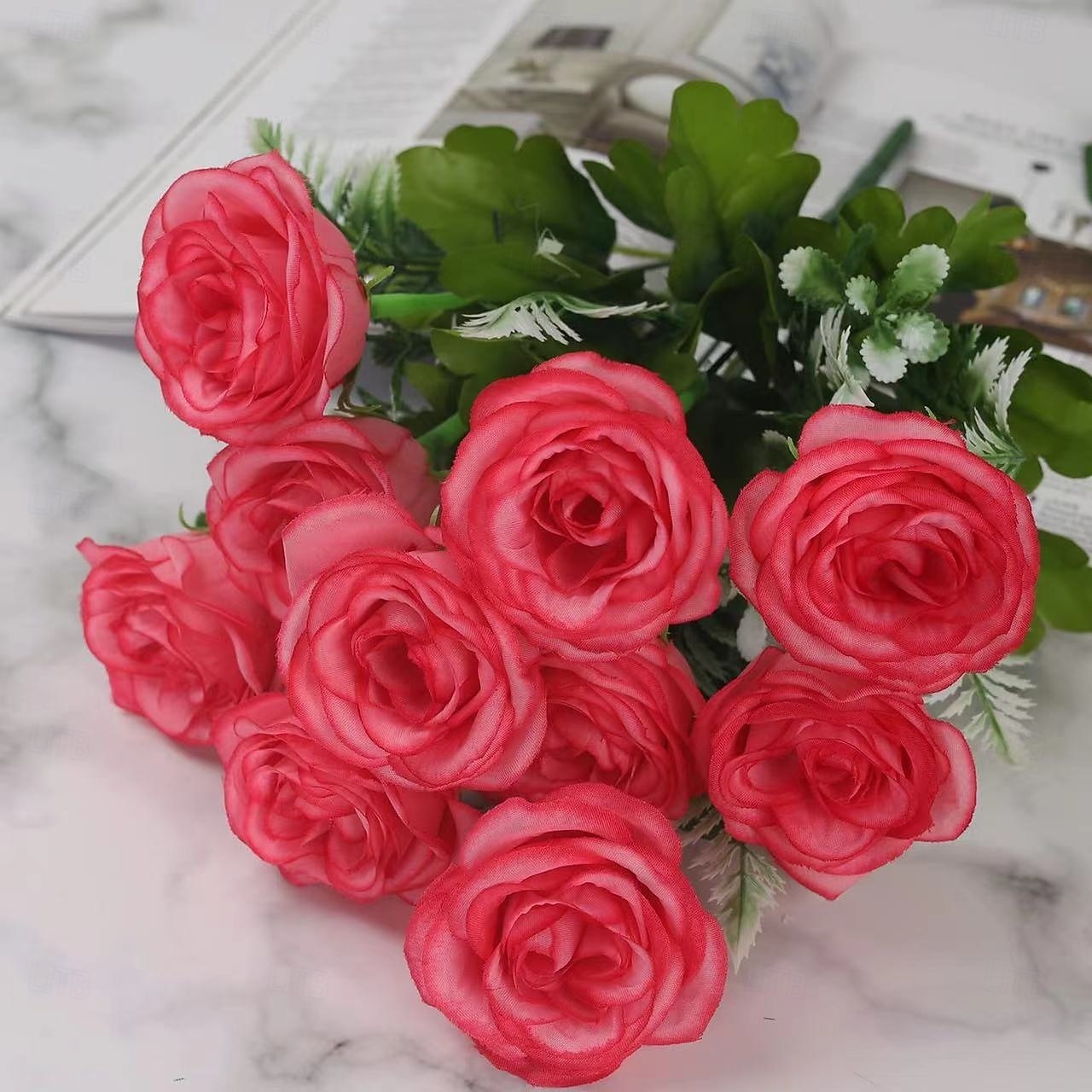 umělé růže, aranžmá z hedvábných růží do obývacího pokoje, květinová dekorace na stůl pod televizní stolek, umělé květiny do středu pokoje 2026 - $15.99 –P5