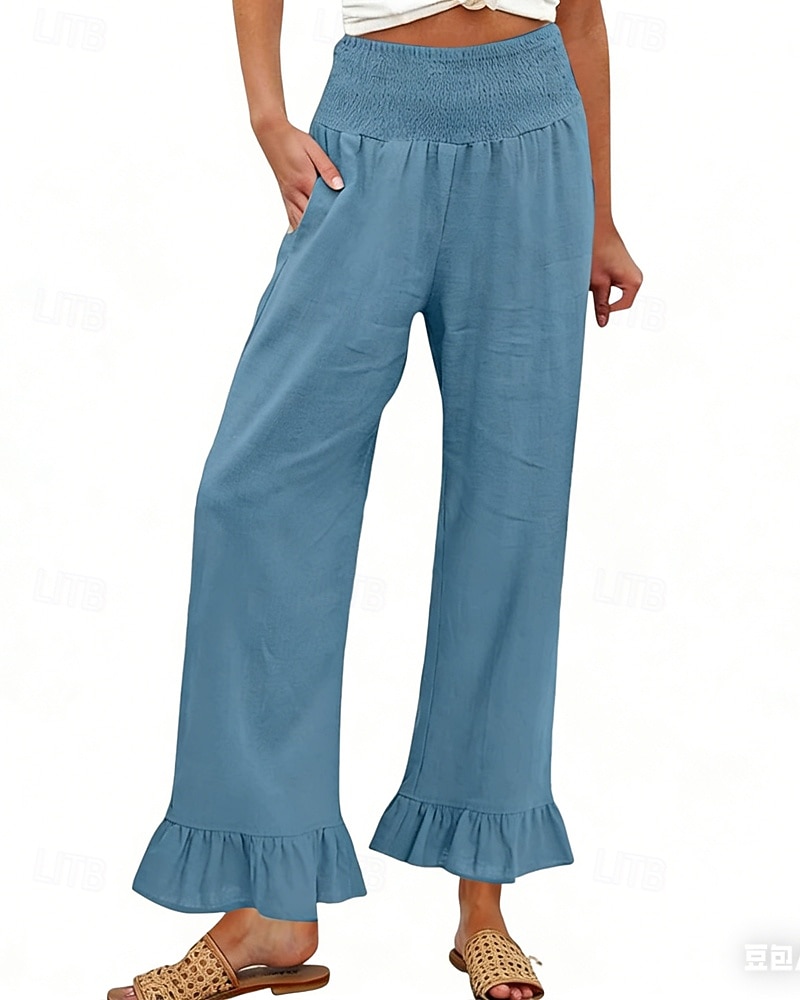 Pentru femei Pantaloni Pantaloni casual Drept Modă Șic Stradă De Bază Lungime totală Talie Înaltă Simplu Buzunar Talie elastică Comfortabil Inelastic Zilnic Vacanță Stradă Albastru piscină Negru 2026 - $26.99 –P6