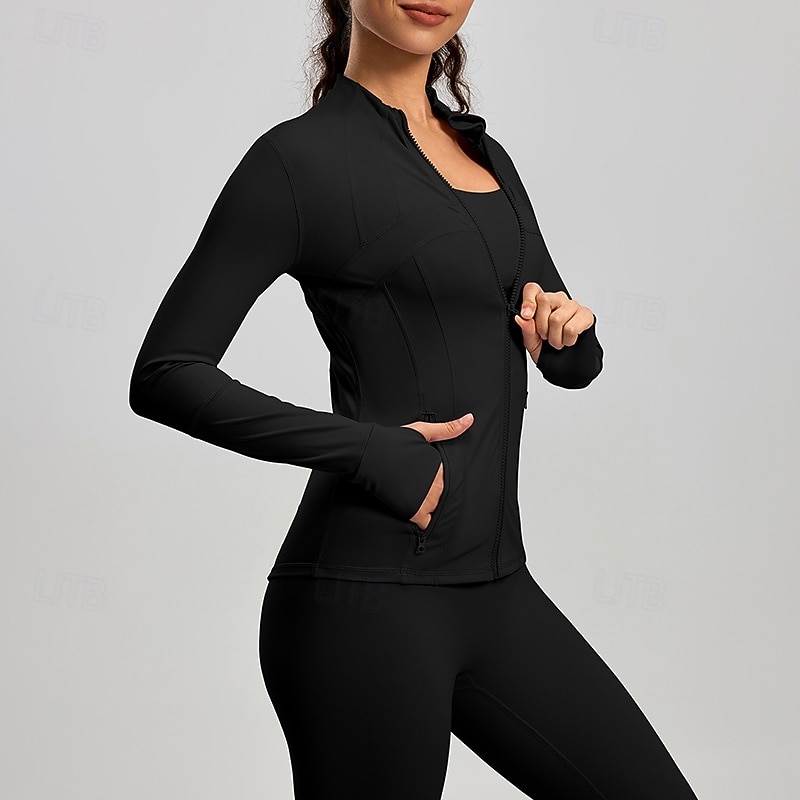 Dámské Jednobarevné Koşu Ceketleri Venkovní bunda Sportovní bunda Léto Jaro Podzim Celý zip Štíhlý Dlouhý rukáv Rychleschnoucí Lehká váha Elastický Prodyšné Tělocvična Běh Cvičení Černá Žlutá Světl 2026 - $31.99 –P9