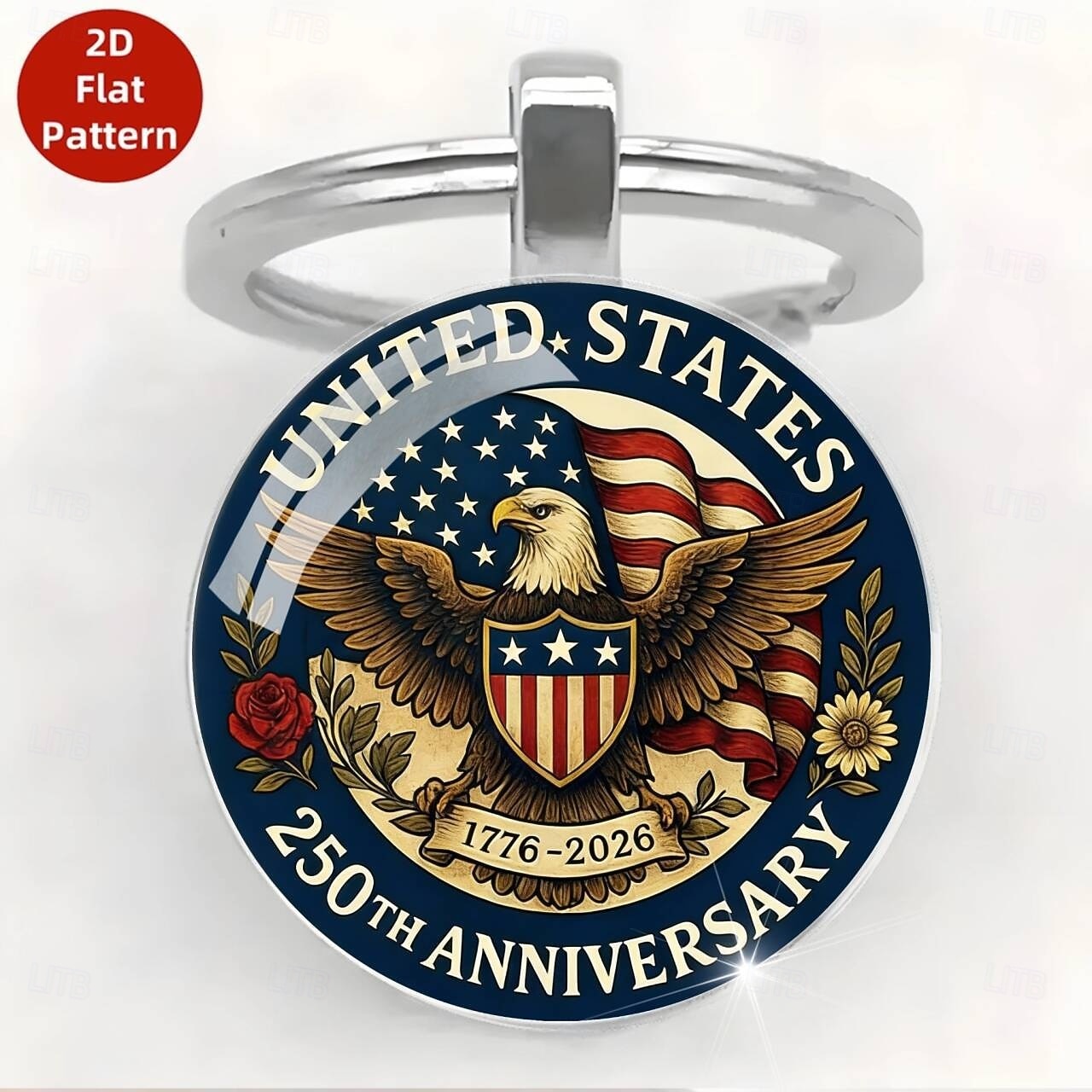 8 delar 250 år av frihet, amerikanskt 250-årsjubileum, nyckelringar i zinklegering &kristallglas, amerikansk historia &patriotiska symboler, amerikansk flagga &Eagle Capitol självständighetsdag 2026 - $13.99 –P4