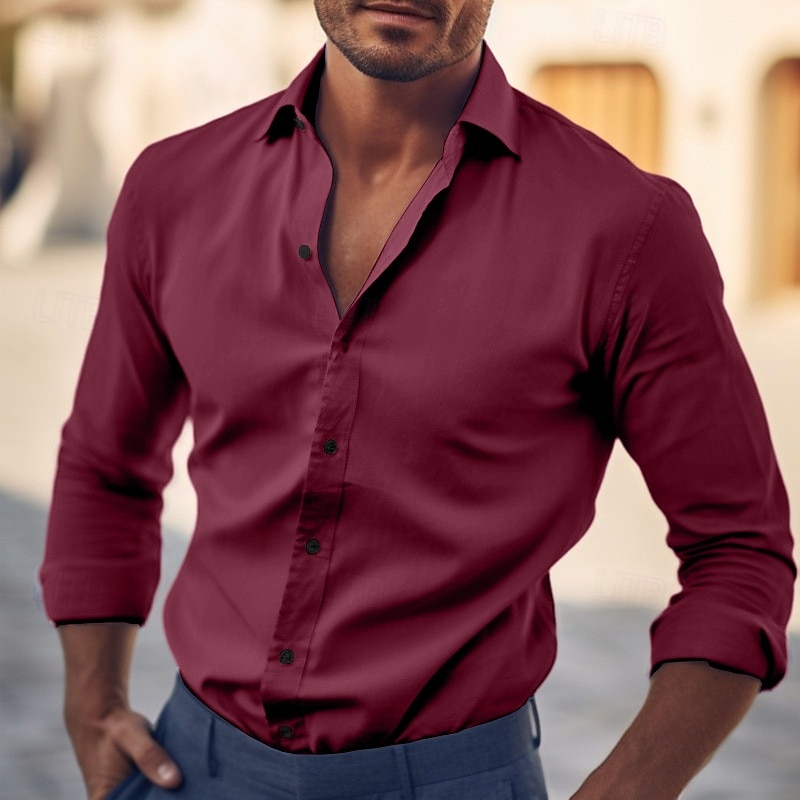 Herren Hemd Kleidhemd Einfach Büro & Karriere Hochzeitsfeier Hellblau Schwarz Weiß Rote Langarm Revers Sommer Bekleidung 2026 - $22.99 –P6