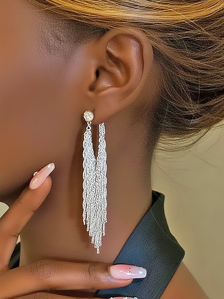 Elegante, lange Quastenohrringe aus einer Legierung für Damen, funkelnder Statement-Ohrring für Hochzeiten, Abendveranstaltungen und festliche Anlässe. 2026 - $7.99 –P3