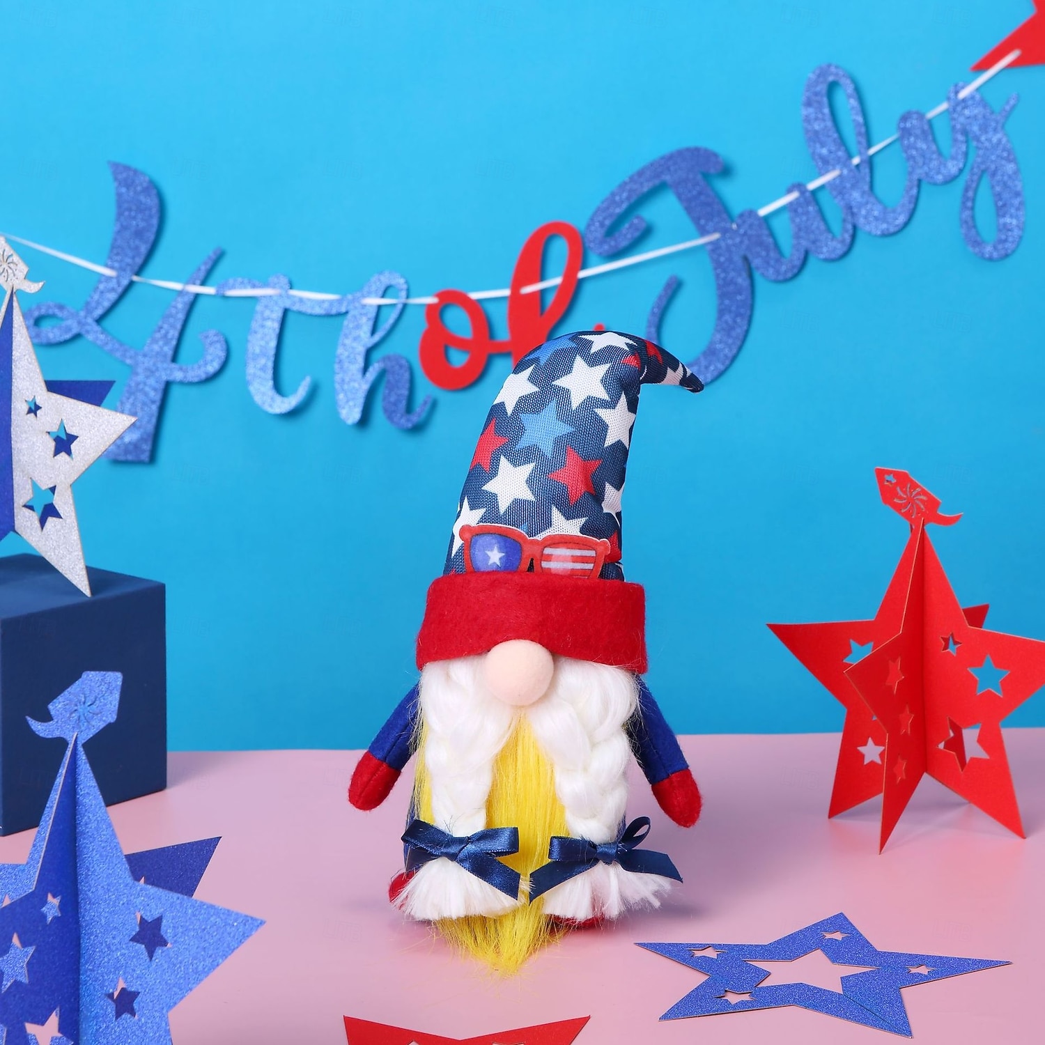 Independence Day Striped Pentagram Faceless Doll Dwarf Rudolf Doll Ornament Cartoon American Style 2026 - $13.99 –P4