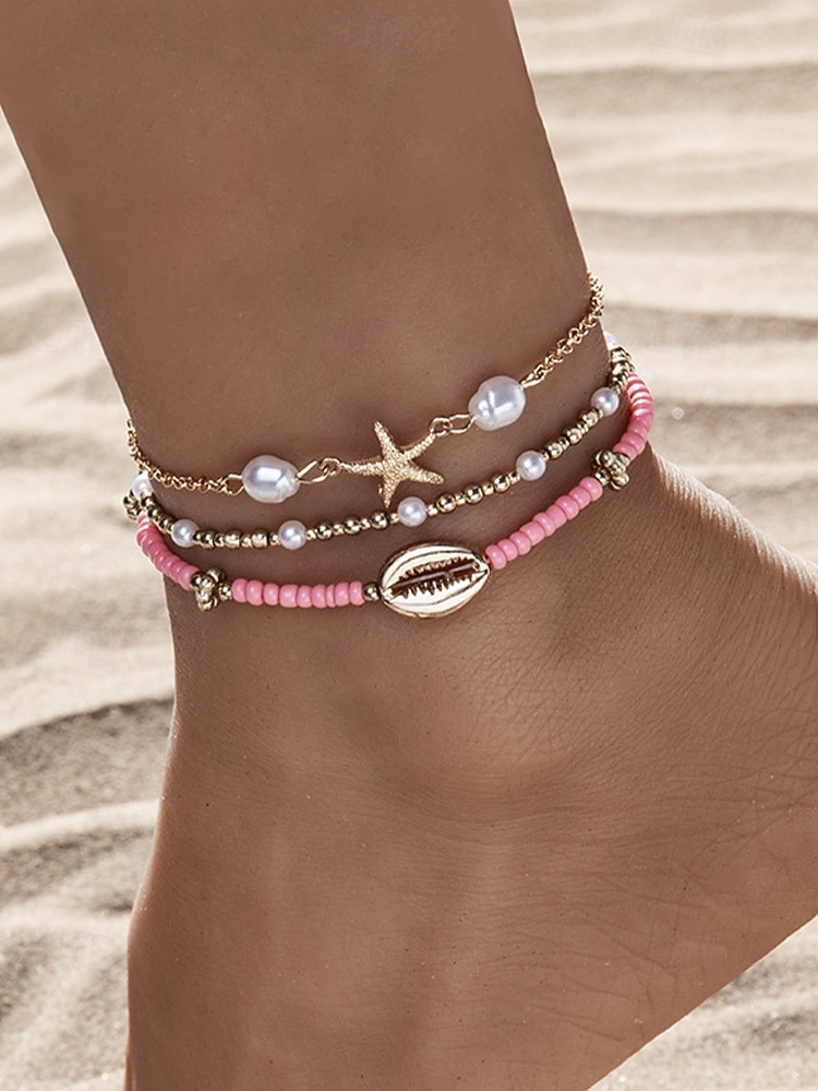 Dámské vícebarevné bohémské náramky na kotník z pryskyřice a slitiny, perleťový a mušlový design, ideální na dovolenou, běžné nošení. 2026 - $7.99 –P7