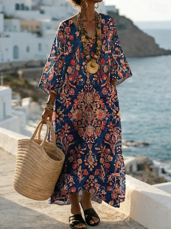 Femmes Robe maxi Robe d'Été Robe trapèze Vacances Occasionnel Boho Plage Sortir Coupe Ample Fleuri Graphique Géométrique manche longue Col en V Bleu Roi Vert Kaki Beige Été Printemps de 2026 ? $44.99 –P2
