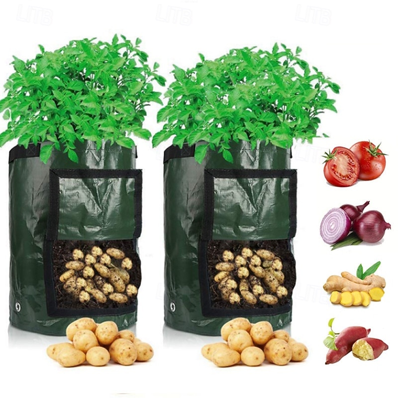 2-pack grönsaksodlingsbehållare PE-behållare, potatisodlingspåsar, 10 gallon med klaff och handtag, krukor för lök, frukt, tomat och morötter 2026 - $22.99 –P1