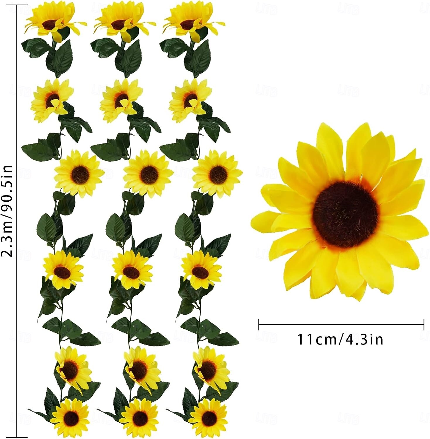 Confezione da 3 ghirlande di girasoli artificiali, 7,5 piedi/filo di girasoli di seta appesi, fiori rampicanti con foglie verdi per la stanza, la cucina, il giardino, il compleanno, il matrimonio, il del 2026 a $21.99 –P3