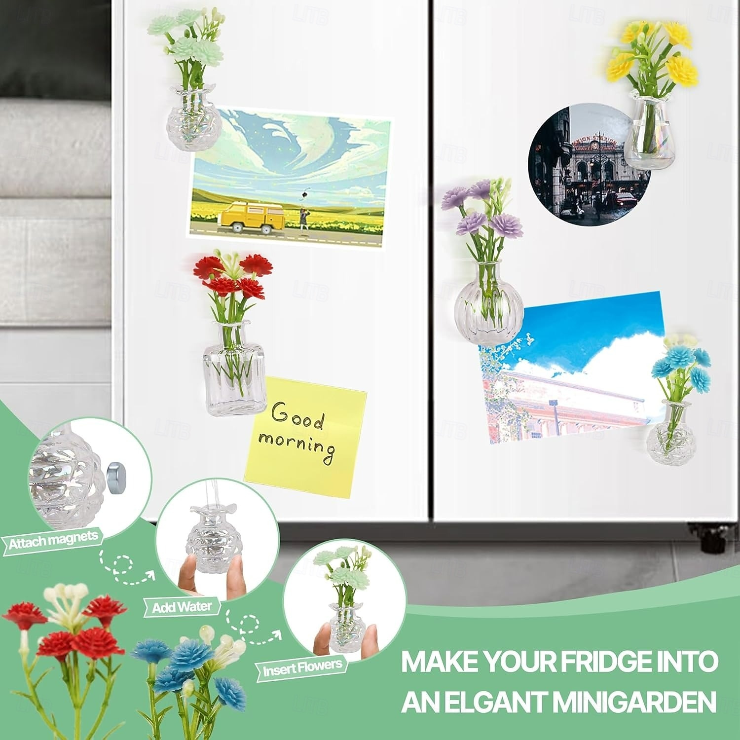 Confezione da 5 graziosi mini vasi magnetici per frigorifero, piccoli vasi di vetro con fiori, decorazioni magnetiche per frigorifero per cucina, ufficio, armadietto del 2026 a $21.99 –P7