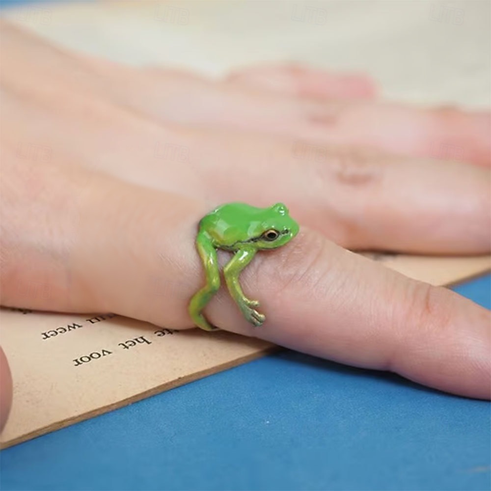 Anel de sapo de árvore, anel de sapo de árvore ajustável, anel de sapo feito à mão, anéis de dedo de animais fofos vintage, anel engraçado de sapo de árvore mais recente, anel aberto joias diárias de 2026 por $9.99 –P5