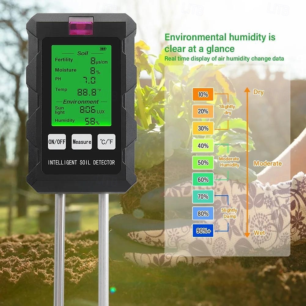 6-in-1 Digital Soil pH Meter for Garden Plants, Professional Soil Tester for Moisture, Fertility, Sunlight, Temperature & Humidity, Accurate Soil Test Kit for Indoor Outdoor Lawn, Farm, Plant Care 2026 - $35.99 –P6