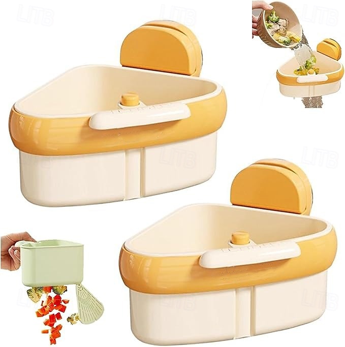 2 db-os tapadókorongos mosogató saroktartó, préselt mosogató szűrőkosár, automatikus ürítésű csepegtetőkosár, csapszivacs tartó, kivehető konyhai mosogató tárolórendszerező 2026 - $22.99 –P5