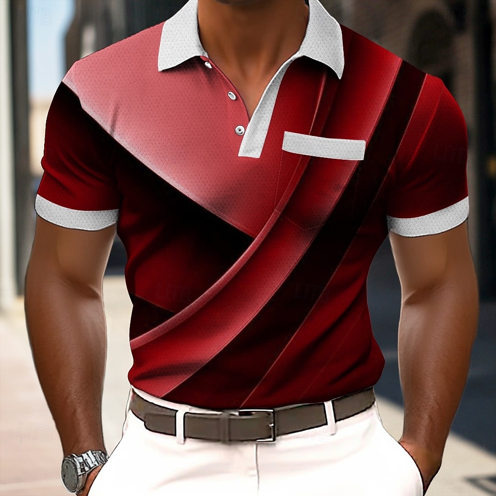 Men's Abstract Geometic Polo Shirts Short Sleeve Polo Shirts Lapel Business Casual Outdoor Holiday Daily Wear Pocket 3D Print Spring & Summer Blue Red Purple 2026 - $22.99 –P4