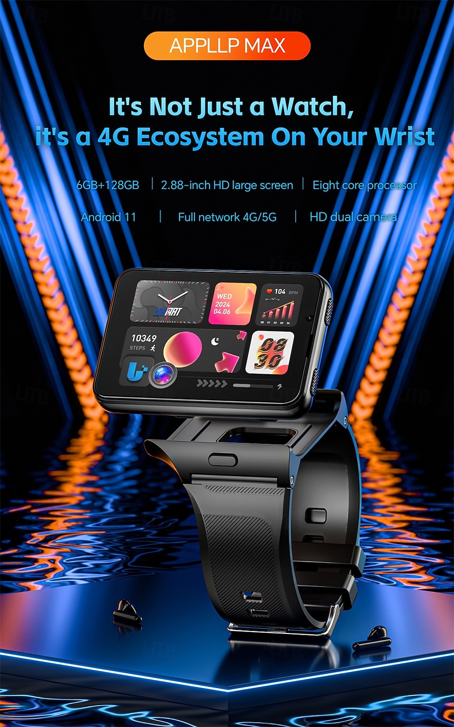 Relógio inteligente Lokmat Appllp Max de 2,88 polegadas com 4G LTE, pedômetro, calendário e câmera, compatível com dispositivos móveis, unissex, com classificação IPX-4 e caixa de 32 mm. de 2026 por $412.79 –P3